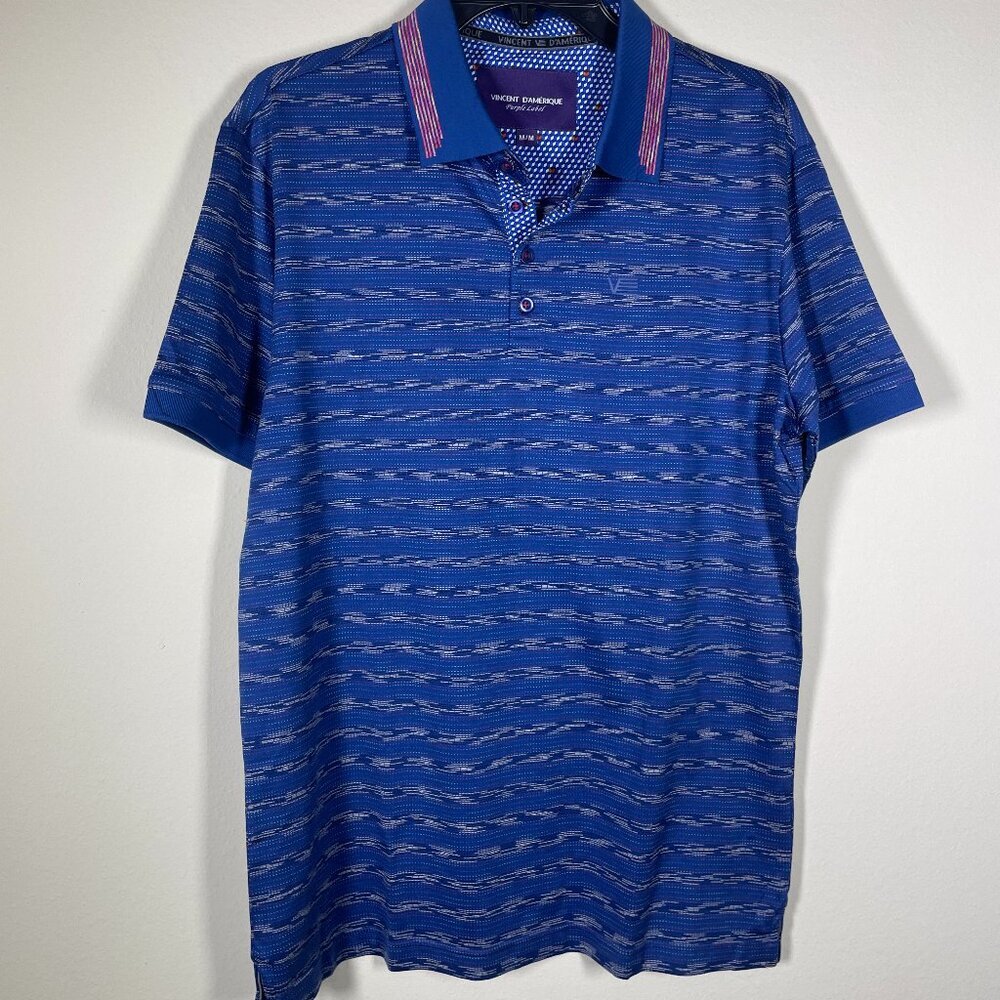 NWT! Vincent D'Amerique Men's Purple Label Blue White Polo Golf Shirt Medium!